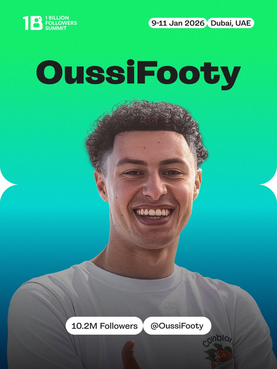 Oussama Nacer (OussiFooty), who brings fans closer to the game with exclusive football content, is joining the #1billionsummit ⚽✨
Working with icons like Messi, Neymar, and Mbappe to deliver unforgettable moments.

🎟️ Don’t miss out, get your ticket now!
1billionsummit.com