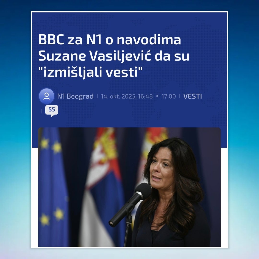 Izmislila da je izmišljala vest za BBC, a danas je glavna savetnica "velikog državnika" za izmišljanje, da ne kažem laganje.
#ApsurdistanĆacistanSrbija
n1info.rs/vesti/bbc-za-n…