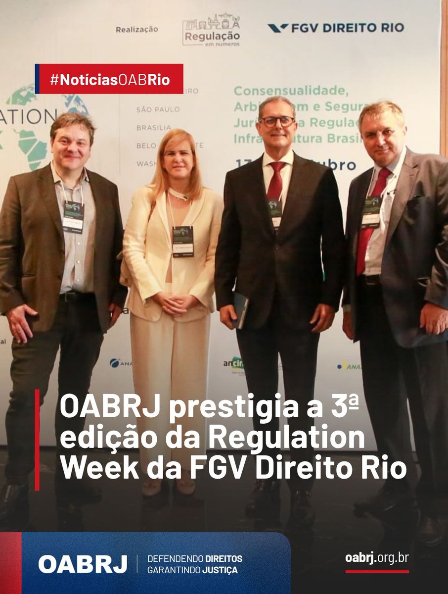 A OABRJ marcou presença na 3ª edição da Regulation Week – Consensualidade, Arbitragem e Segurança Jurídica na Regulação da Infraestrutura Brasileira, promovida pela FGV Direito Rio. 

• Saiba mais em oabrj.org.br