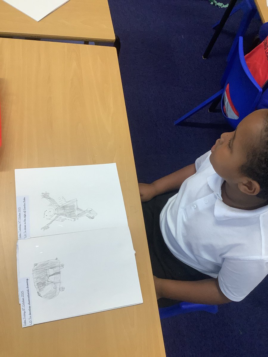 In art, we have been learning different techniques to create textures. We have applied these to draw in the style of Quentin Blake. Here are our final pieces! <a href="/HazelSchool/">Hazel Community Primary School</a> <a href="/MissChoudhury14/">Miss Choudhury</a>