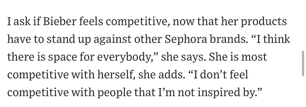 “Não me sinto competitiva com pessoas que não me inspiram.” HAILEY BIEBEEEEEEEEER