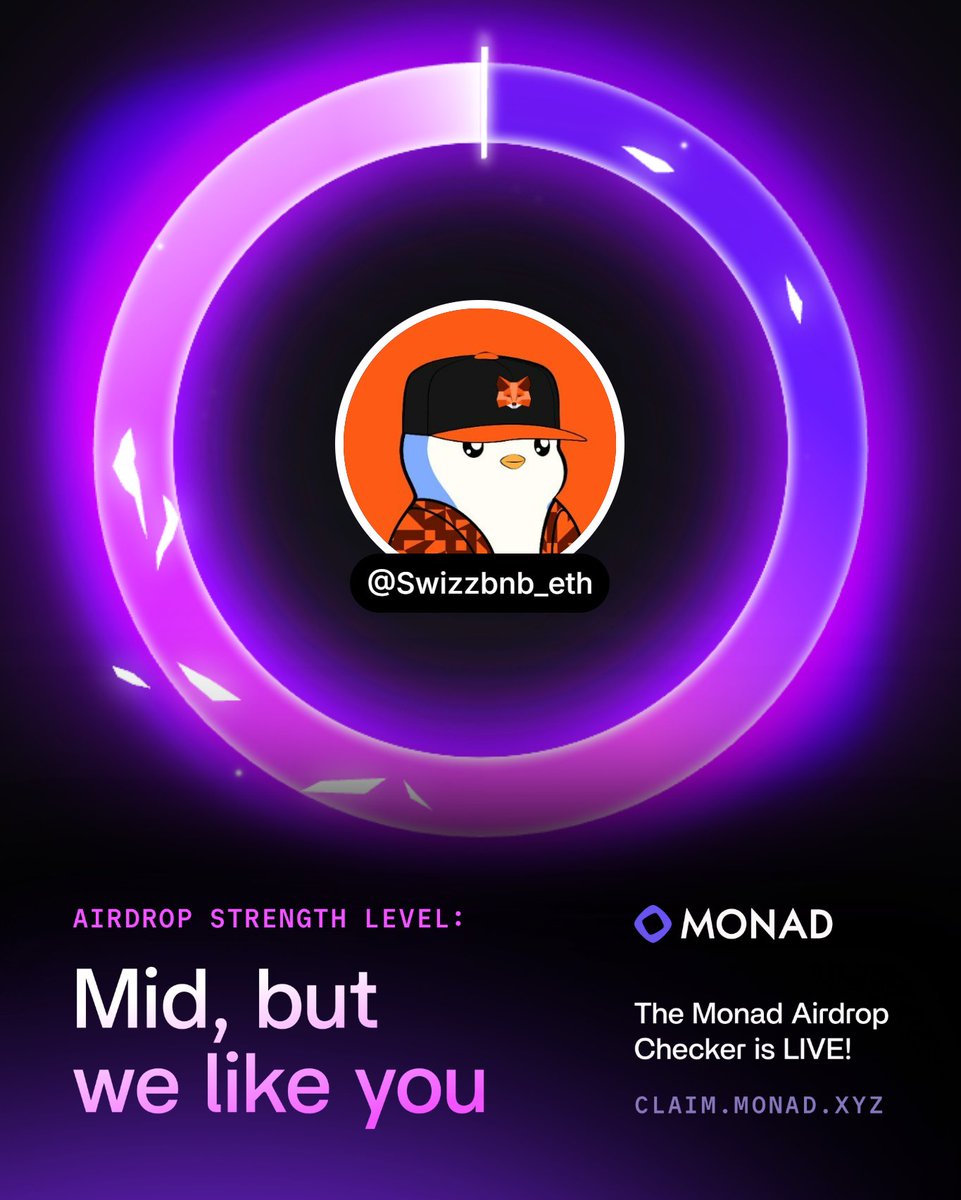 The Monad Airdrop Claim is now live! 🪂

Claim @ claim.monad.xyz.  

The claim period will close on November 3, 2025, and your allocation will be revealed at 1 PM UTC on that day.   

You also have the option to reveal your allocation early, starting on October 28 at 1 PM