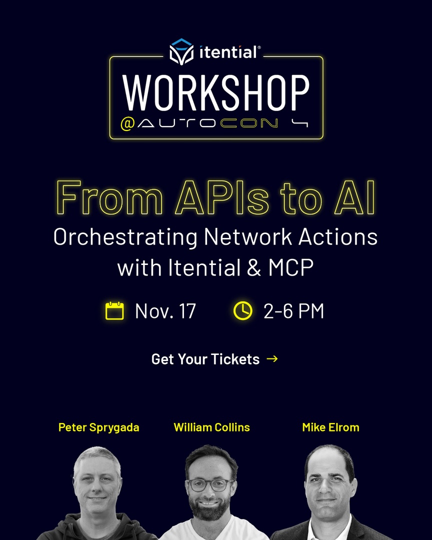 KristenHRachels's tweet image. The Itential team will be in Austin this November for AutoCon 4, and I’d love to see you at our workshop.

It’s not a talk, it’s hands-on keyboard:
💻 Bring your Git repo and scripts
🤖 Add your LLM of choice
🔗 We’ll bring MCP + flows

Together, you’ll build AI-powered network…