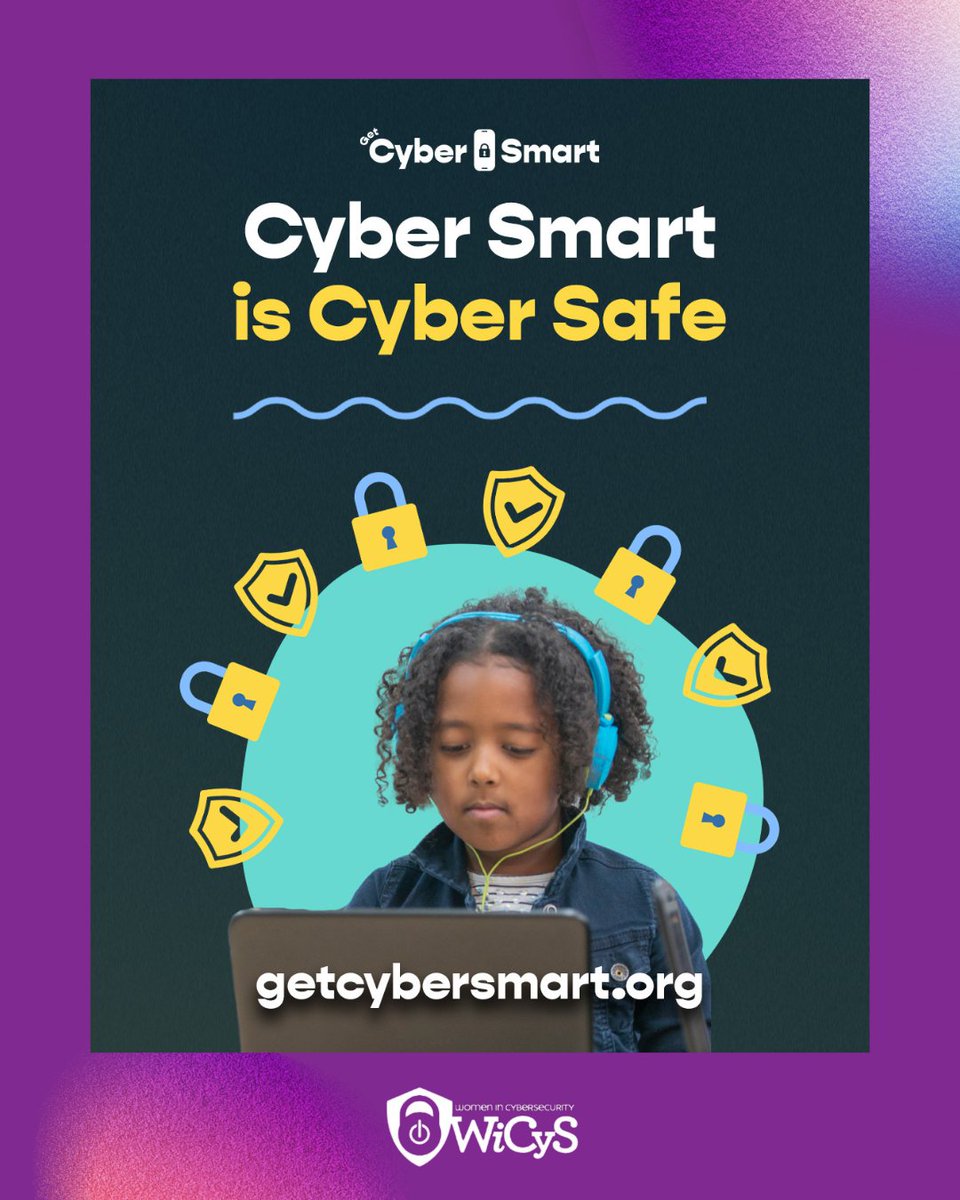 WiCySorg's tweet image. This October, join us as we #GetCyberSmart2025 for Cybersecurity Awareness Month! Check out GetCyberSmart.org for resources across over a dozen organizations to keep your kids and students safe online and explore jobs in cybersecurity.
