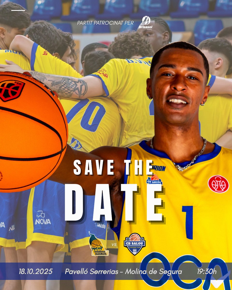 SAVE THE DATE

👉 Partit patrocinat per @brisasolinmobiliaria 

🚨 Aquest dissabte l’OCA Global CB Salou visita la pista del @molina_basket per tal de lluitar per la primera victòria. 

Amunt equip! Seguim! Amb tot! 💪

#sombàsquet #somsalou #sempreendavant #juntsfenthistòria