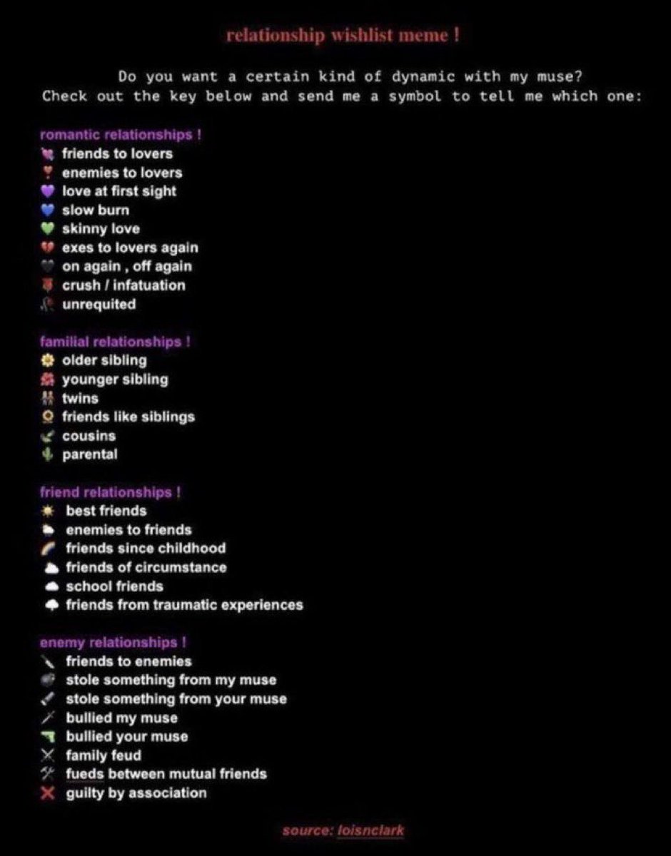 🍰 / what kind of relationship does your muse want with mine ( keeping track for the future )