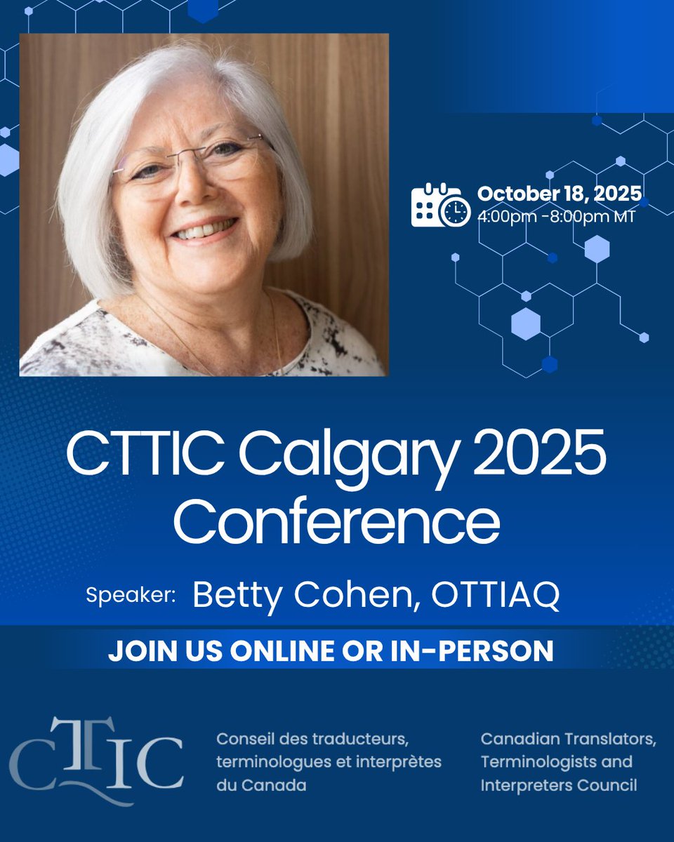Canada’s language professionals are coming together for the CTTIC Conference this Saturday. Betty Cohen, President of OTTIAQ, is a leading figure in Canada’s language industry, and will be a speaker. #Quebec  Join us in Calgary or online! Register now: bit.ly/430Hkq9