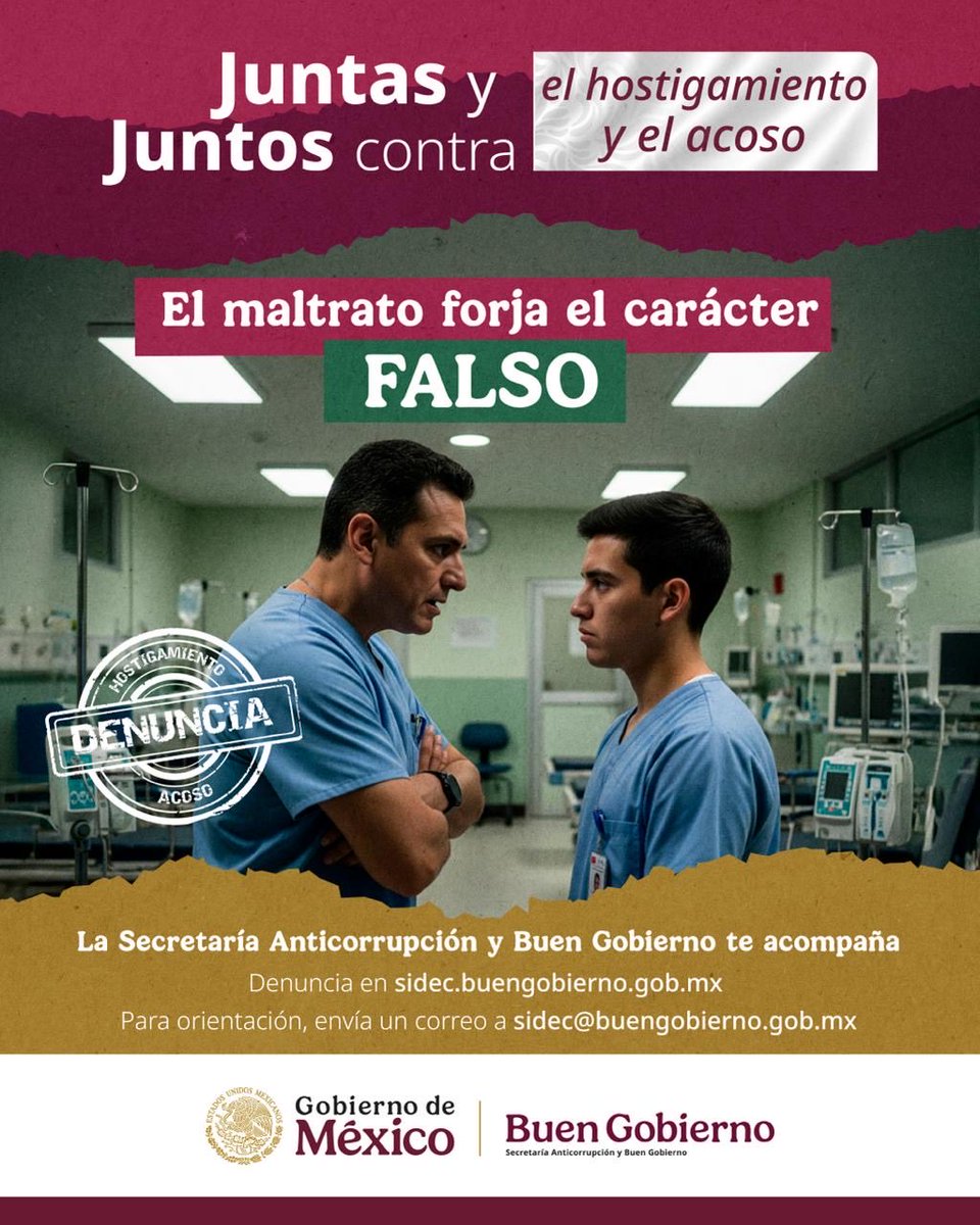 DGEMexico's tweet image. No permitas que el abuso frustre tus sueños. La verdadera vocación se refleja en el estudio, la dedicación, el respeto y un trato digno entre pacientes y personal de salud, sin distinción de jerarquía.

Denúncialo en el #SIDEC ➡️ sidec.buengobierno.gob.mx