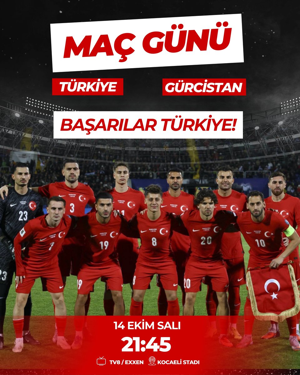 Milyonlar ekran başında, on binler tribünde! 🇹🇷

2026 yolunda zafer hedefiyle ilerleyen #BizimÇocuklar, kalbimiz sizinle!

🗓 Bu Akşam
🕘 21.45
📺 TV8

#TURGEO I #FIFAWorldCup