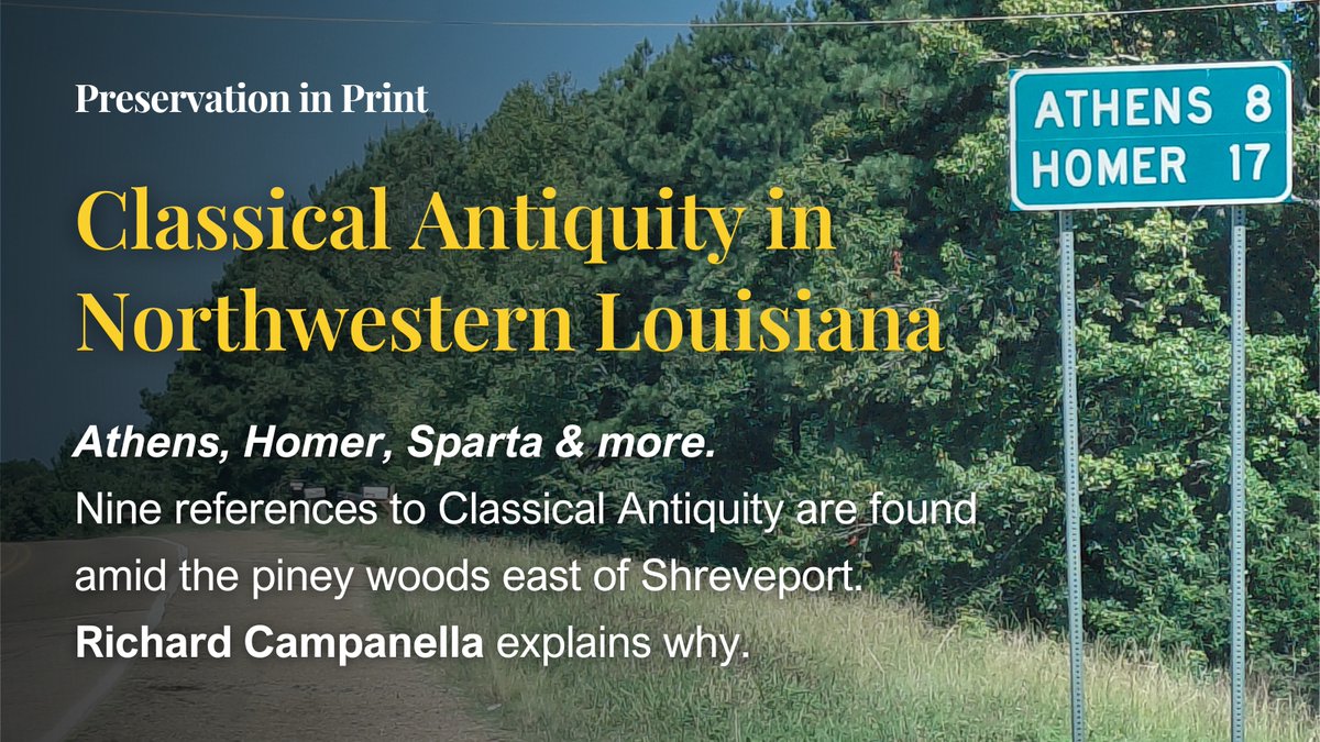 Athens, Homer, Sparta &amp; more.
Nine references to Classical Antiquity are found amid the piney woods east of Shreveport.
<a href="/nolacampanella/">Richard Campanella</a> explains why: prcno.org/richard-campan…