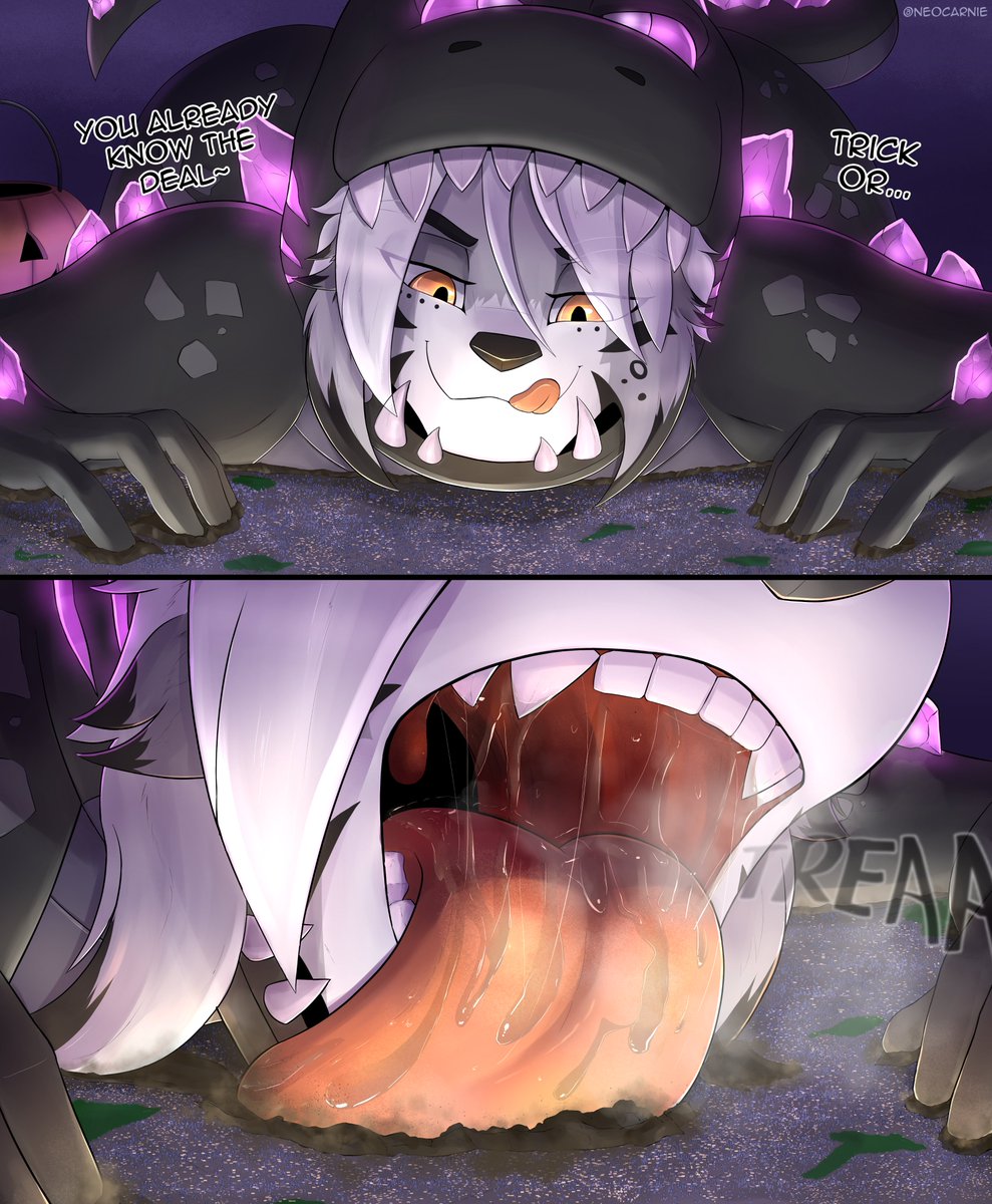Run its godzilaaa
It looks like godzilla but is just a macro kitty in a costume :3

Hope you have a happy Halloween~ even if it's inside my belly~

I'll probably make this an YCH tomorrow x3
#macrofurry #sizetwitter #vore