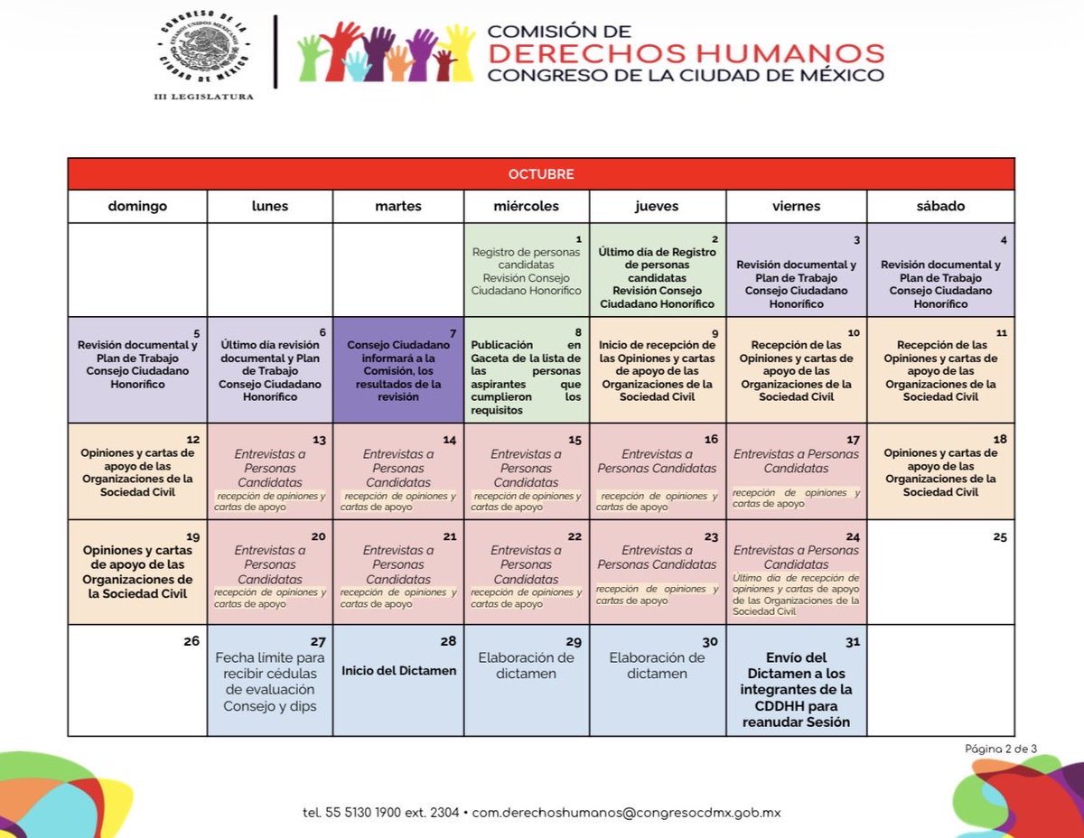 EliaAlmanzaA's tweet photo. 📍#DesignaciónCDHCM Será hasta la próx sem, 20 de oct, cuando inicien entrevistas a aspirantes a presidir la @CDHCMX.

Ojo, ahí se revisa idoneidad, pasaron a esta etapa quienes CUMPLIERON requisitos. Sólo 8 de 28. El calendario inicial marcaba 2 semanas. Obviamente se redujo.👇🏽 https://t.co/ZYGkuHDSpY