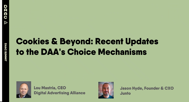 We are explaining DAA's newly updated choice tools for USA and Canada at <a href="/DAACanada/">YourAdChoices.ca | PoliticalAds.ca</a> Summit today | #ConsumerControl #Transparency #AdChoices #WebChoices #AppChoices #YourAdChoices #ProtectMyChoices | <a href="/lmastria/">L Mastria</a> with Jason Hyde of Junto