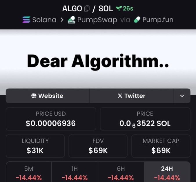 NotYourExit_'s tweet image. I spotlighted $ALGO at just $69K MC — early alpha only. 🚀
⛓️ #Solana #Crypto #Memecoin #DeFi #USA

CA: 3F57ME7sgqaGnajTd5XZeAzsgmE1nxyZvkAUsvRgpump