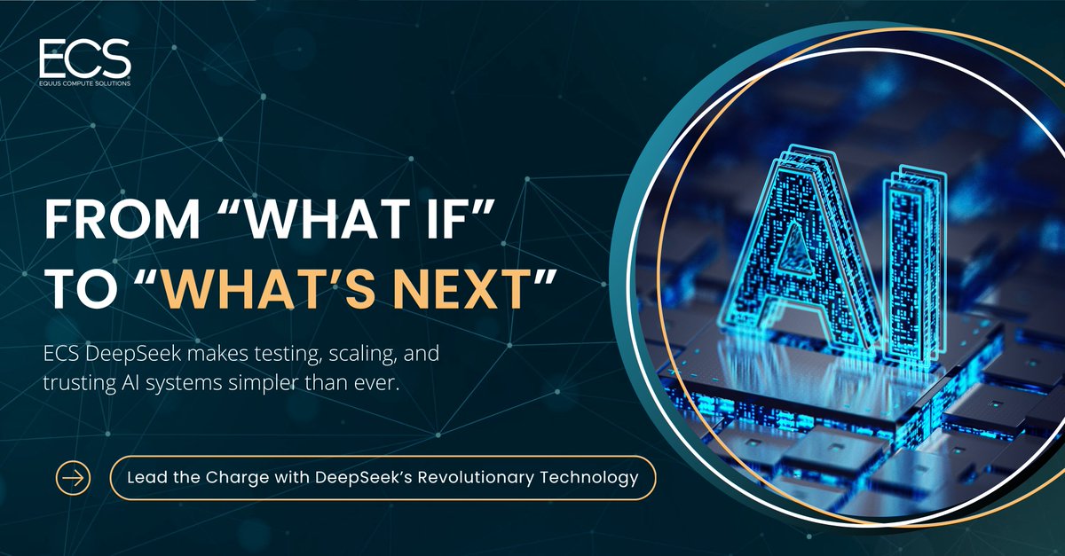 EquusCS's tweet image. AI moves fast. Your infrastructure should too. ⚡

With ECS DeepSeek, you can test, scale &amp;amp; trust AI systems. From POCs in our Innovation Center to enterprise-grade Intel®, Gaudi® &amp;amp; NVIDIA® platforms.

👉 equuscs.com/deepseek/ 

#AI #DeepSeek #WhyECS