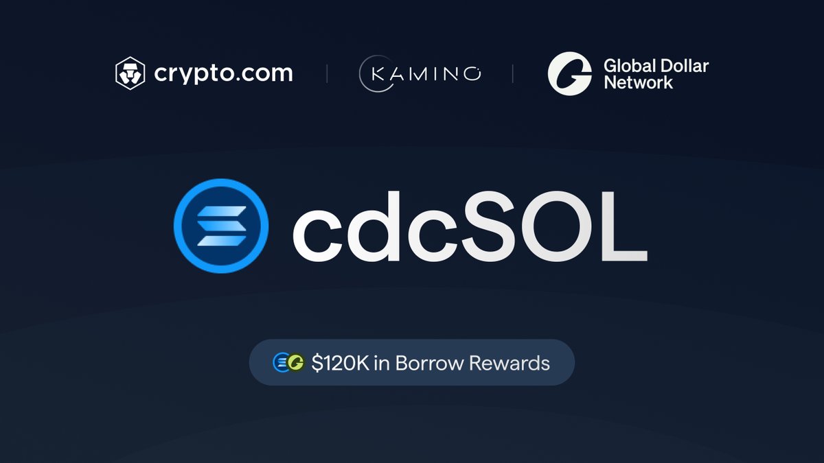 kamino's tweet photo. cdcSOL by @cryptocom is now live on Kamino
In collaboration with @cryptocom and @Paxos, over $120K in incentives will be distributed during the next 4 months.
Borrow $USDG against cdcSOL to earn rewards. https://t.co/fPdYhM64o2