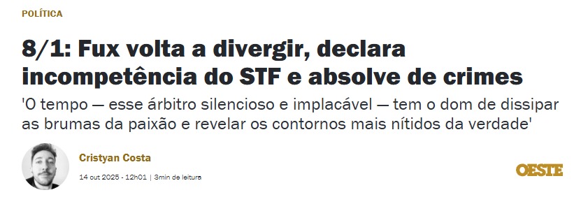 carteiroreaca's tweet image. FUX EXPÕE O ATIVISMO POLÍTICO NO JULGAMENTO DO 8 DE JANEIRO
No julgamento dos réus do 8 de Janeiro, Luiz Fux foi o único ministro a agir com base na lei e na Constituição. Seu voto foi técnico e reconheceu a incompetência do STF para julgar o caso, absolvendo os acusados de…