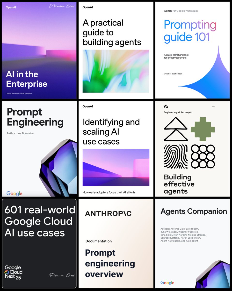 pyquantnews's tweet image. OpenAI, Google, and Anthropic just published guides on:
• Prompt engineering
• Building agents
• AI in business
• 601 AI use cases
9 of the best guides you can't miss: