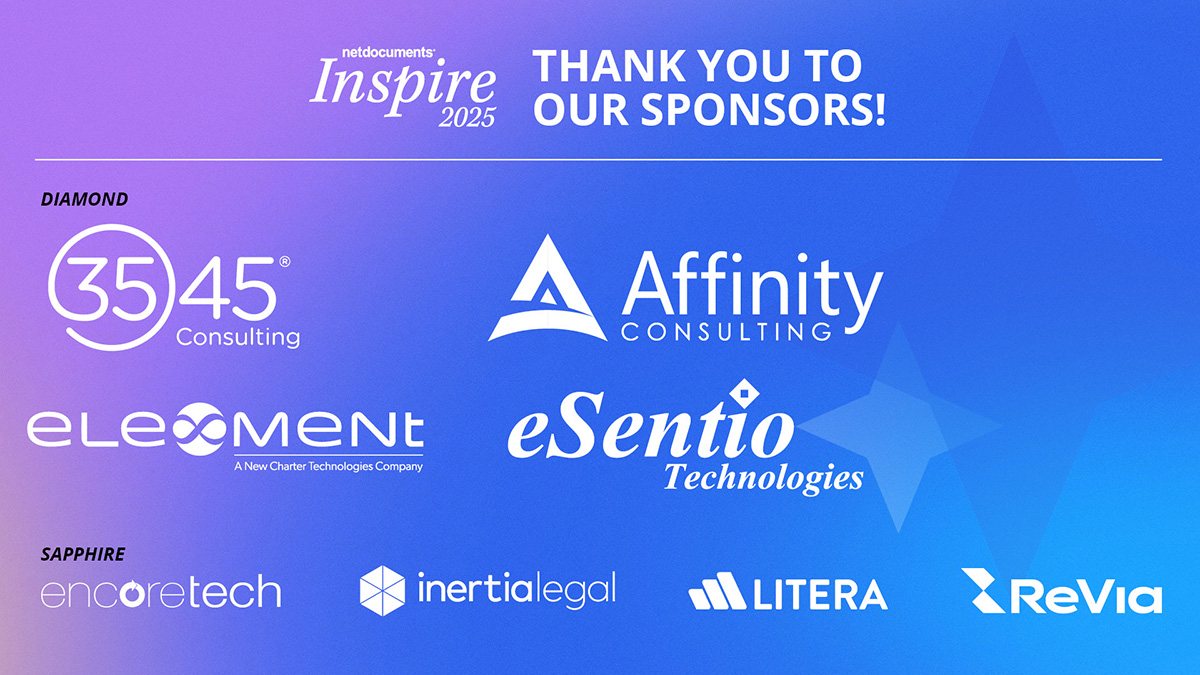 netdocuments's tweet image. Sending a big THANK YOU to our Diamond and Sapphire Sponsors for the US #NDInspire25 conference. Your support &amp;amp; partnership are very much appreciated! 
  
🔗There’s still time to join us in Phoenix: netdocuments.com/events/inspire…

@3545_Consulting @affinitylegal @Element_Updates…