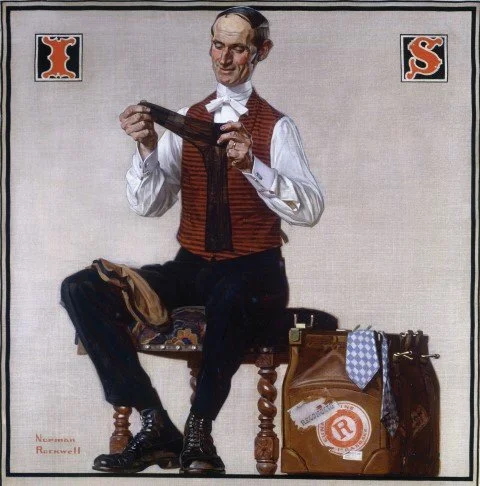 🧦 Before pumpkin spice, there was sock season—and Rockwell painted it best. His 1924 work "Man Inspecting Socks" shows how everyday life became art. 🖼️Part of our "Norman Rockwell &amp; N.C. Wyeth" collection: pan-art-connections.com/collection/nor…