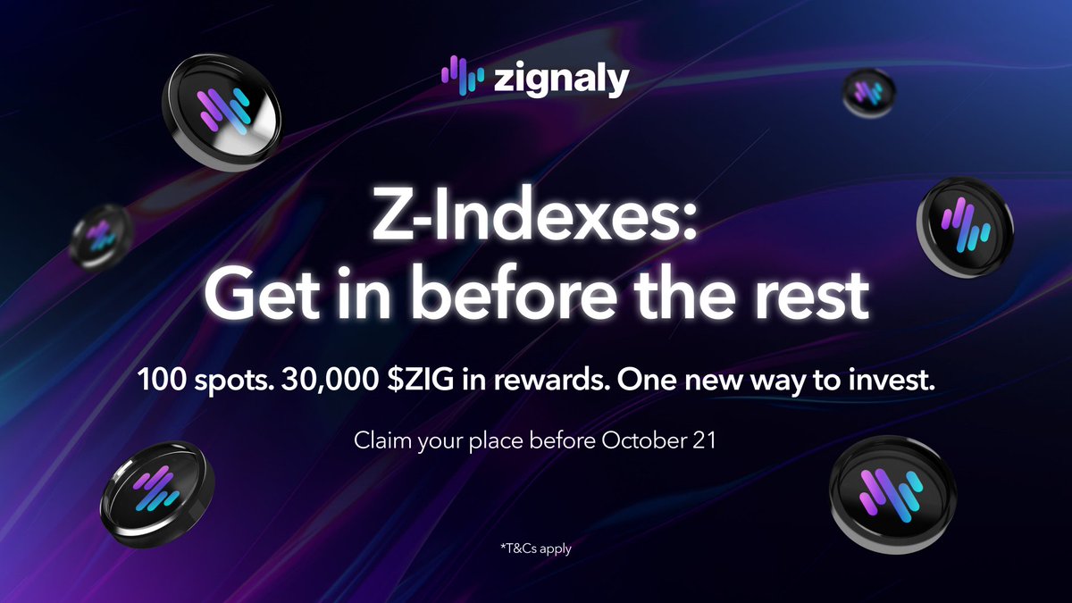 zignaly's tweet image. Early Access to Z-Indexes Comes With Rewards 🎉
Zignaly’s next evolution — Z-Indexes — is almost here.
Be among the first 100 users to gain early access to the new platform experience and share in a 30,000 $ZIG promotional reward pool.
Here’s how it works:
1️⃣ Join the official…
