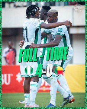 fulltimeherald's tweet photo. FT: Nigeria 4-0 Benin
Dominant performance from the Super Eagles! 
#Nigeria #SuperEagles #AFCONQualifiers https://t.co/hBPhrqBWdm