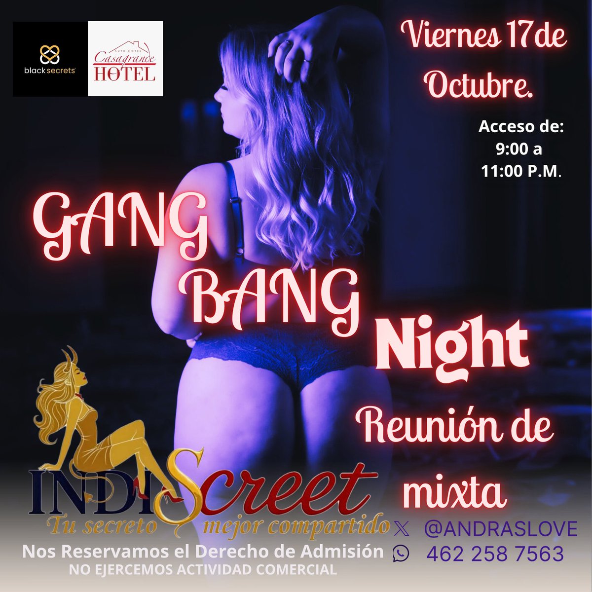 🔥 Este viernes INDIScreet abre sus puertas para una sola noche...
Y será una noche 🔥 de puro deseo.
💋 Reunión mixta – Viernes de Gangbang 💋
Nuestra anfitriona se une al juego…
¿Quiénes de los singles se atreverán a participar? 😈

<a href="/BlackMagazineMx/">Black Magazine</a> <a href="/BlackSecretsmx/">Black Secrets</a>