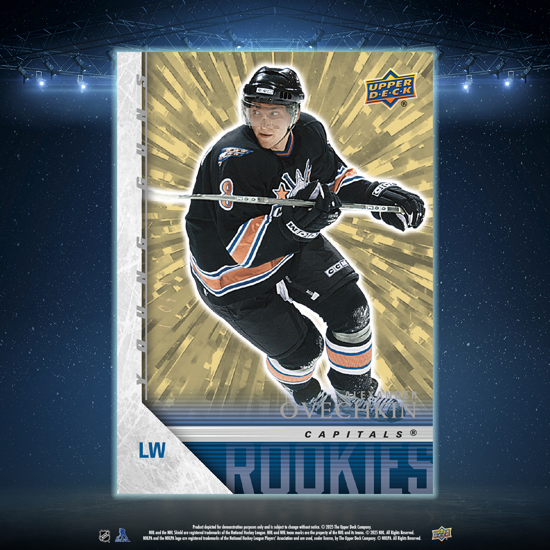 UpperDeckSports's tweet photo. 2025-26 Upper Deck Series 1 arrives tomorrow and so does your chance to chase Alex Ovechkin Retro Outburst Young Guns! 🚨

What are you doing if you find this 1-of-1 Gold Outburst parallel? 🤯 https://t.co/uTEQmF9VBH