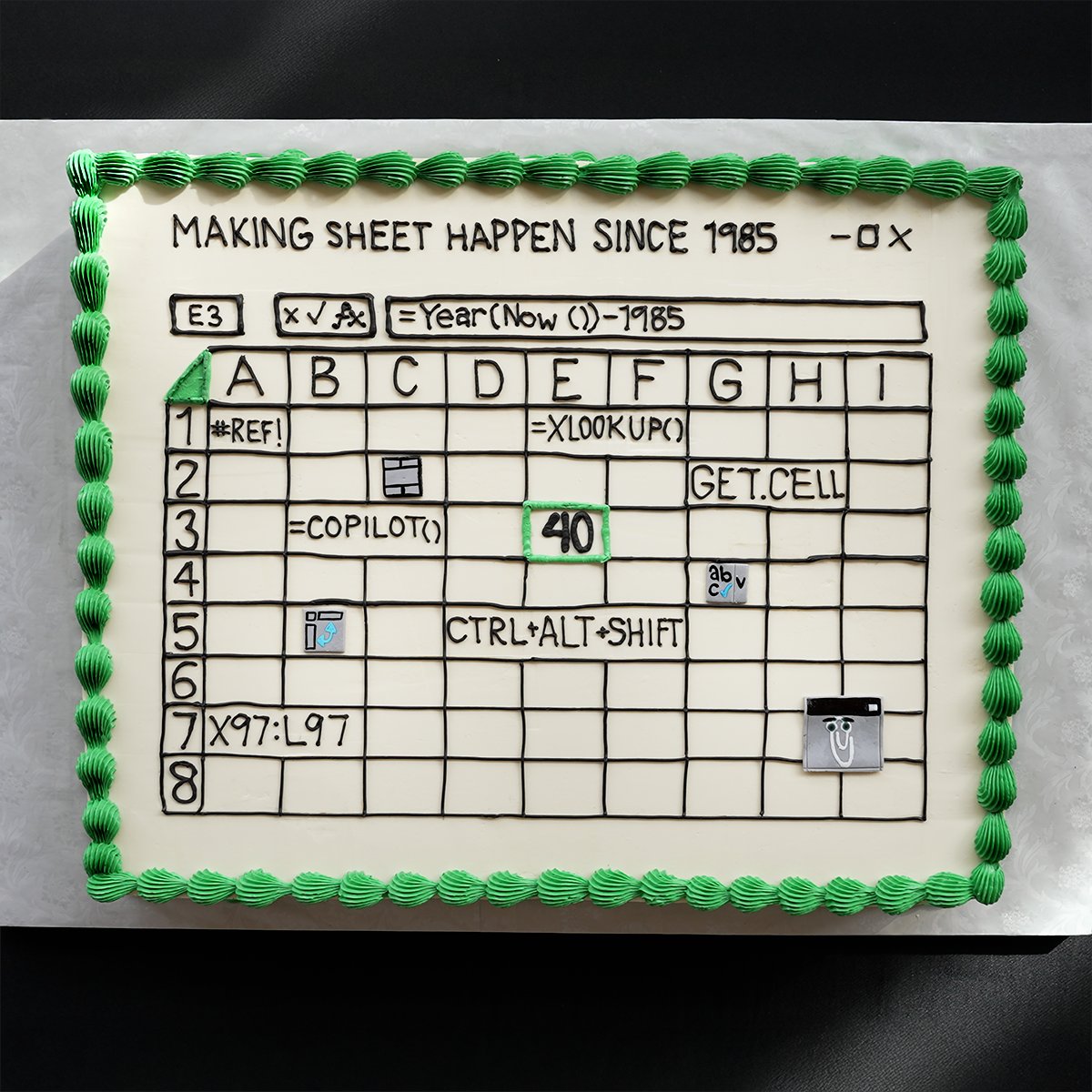 msexcel's tweet image. 40 years of Excel. One giant (spread)sheet cake. Here's to the many people – past and present – who have helped make Excel what it is today. Thank you.
