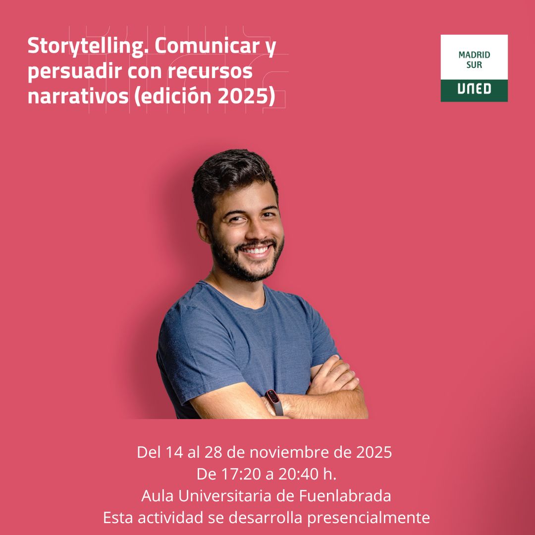 El Storytelling recupera y potencia el carácter narrativo de la comunicación humana para dar a esos procesos comunicativos una mayor capacidad de conexión y persuasión.
Dejamos link para matricularse:

extension.uned.es/actividad/41191
