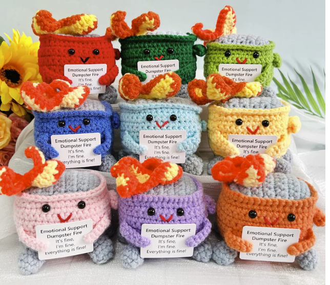At a recent mental health conference my husband, Jason Marotzke, and I spoke at, we gave these adorable crocheted “Emotional Support Dumpster Fires” as swag at our book table — and they went like hotcakes! 🧶💥

💬 What’s your favorite conference swag to give or receive?
