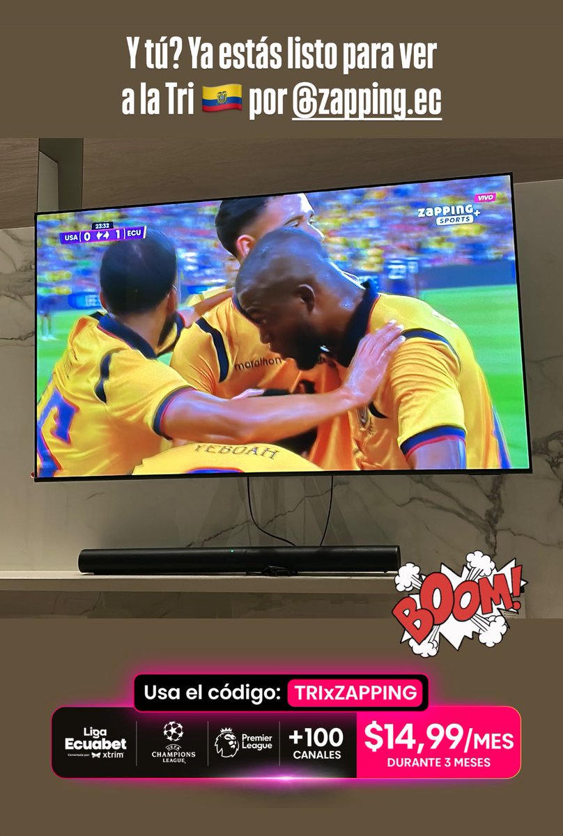 Y tú? ya estás listo para ver a <a href="/LaTri/">La Tri 🇪🇨</a> por <a href="/zapping_ecu/">Zapping Ecuador</a> ??

Pilas!!  Suscríbete aquí, con código TRIxZAPPING 

zapping.ec/cupones