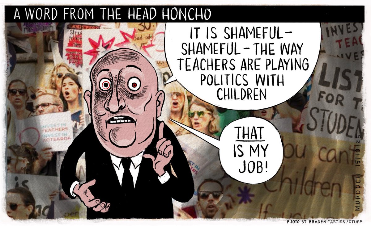 Around 21,000 teachers are taking part in a staggered strike this week before a full day national strike happens on October 23.
My #cartoon today #NZpol #Teachers #children #Unions