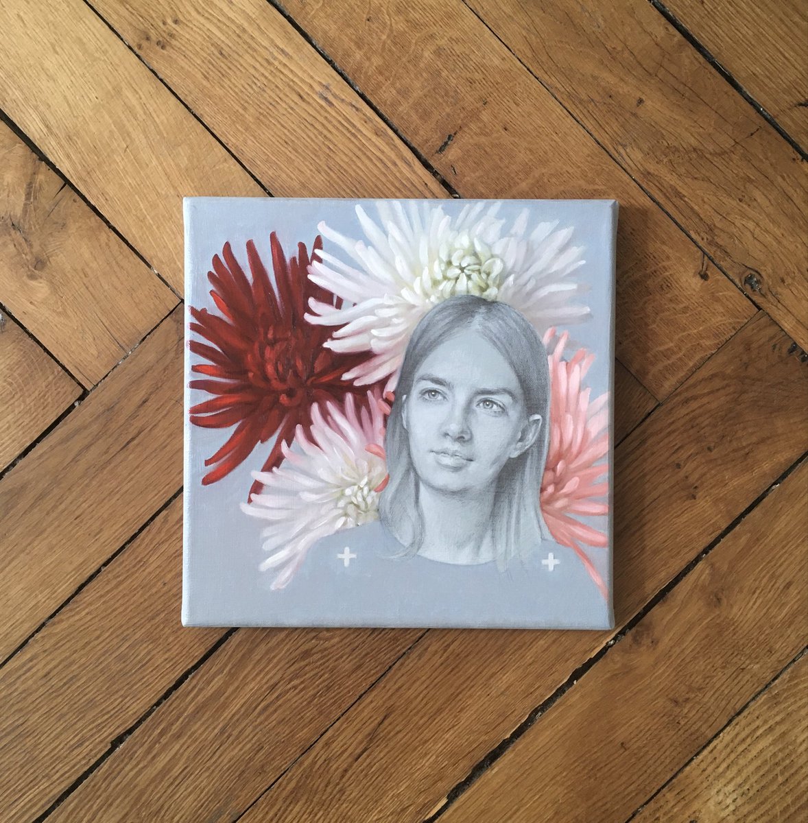 A simple tiny portrait in oil paint and pencil ♥️