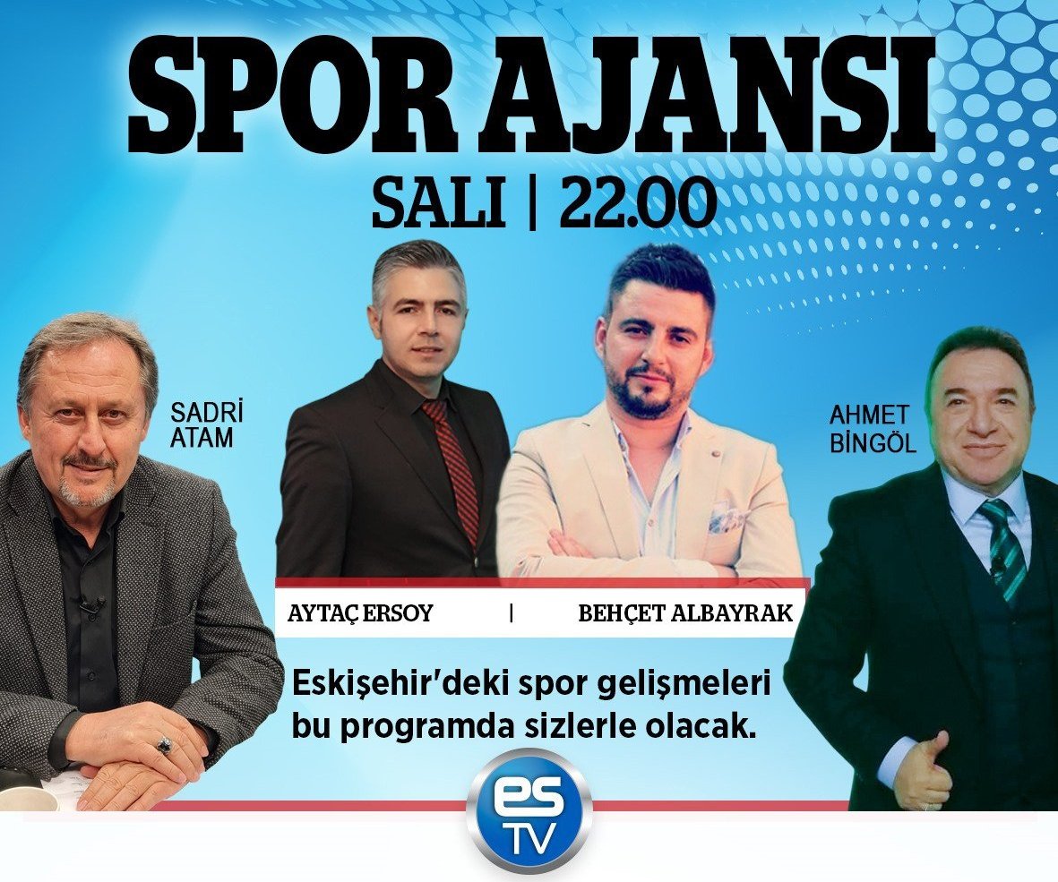 Spor Ajansı bu akşam 22.00'de ESTV ekranlarında olacak.
👉 Eskişehirspor'da TD Serdar Göçerler gitti TD Hakan Şapcı geldi. Detaylar...
👉 Başkan Ulaş Entok'tan yeni hoca hakkında sıcağı sıcağına ilk açıklama.
👉 Anadolu SF, Kütahyaspor engeline takıldı.
👉 BAL'da Eskişehir