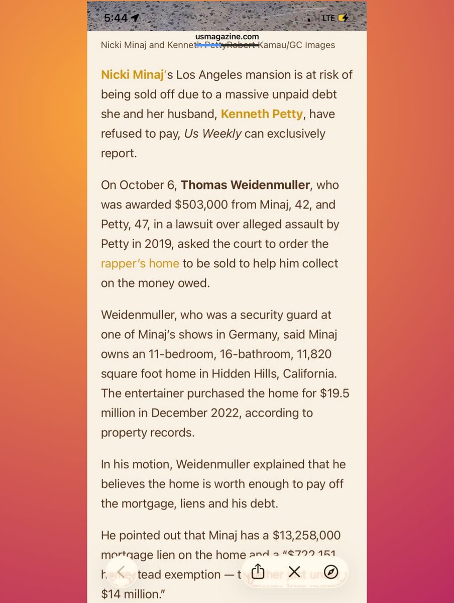 RedMedia_us's tweet photo. Nicki Minaj is reportedly at risk of losing her $20M LA mansion after failing to settle a huge debt owed to a security guard she and her husband allegedly assaulted in Germany, according to US Magazine.

Many people are suspecting that this is her reason for suddenly coming online to talk about the money that has been missing from her account.
