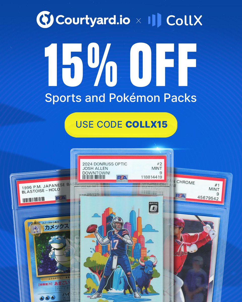 CollX: Sports Card Scanner (@collx_app) on Twitter photo Score 15% OFF all your Sports & Pokémon packs on <a href="/Courtyard_io/">Courtyard.io</a>! Don’t wait too long, deals like this don’t sit on the shelf for long. Download Courtyard, create a free account, and open your first pack in seconds! Use promo code COLLX15
Go here: collx.courtyard.io/?utm_source=co… Score 15% OFF all your Sports & Pokémon packs on <a href="/Courtyard_io/">Courtyard.io</a>! Don’t wait too long, deals like this don’t sit on the shelf for long. Download Courtyard, create a free account, and open your first pack in seconds! Use promo code COLLX15
Go here: collx.courtyard.io/?utm_source=co…