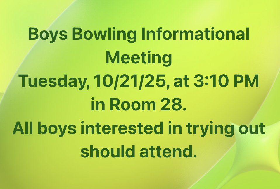 Anyone interested in trying out should attend this meeting. Make sure you register for tryouts on SNAP Manage and have a current physical on file in the Athletic Office. See Coach Walery in Room 28 with questions.