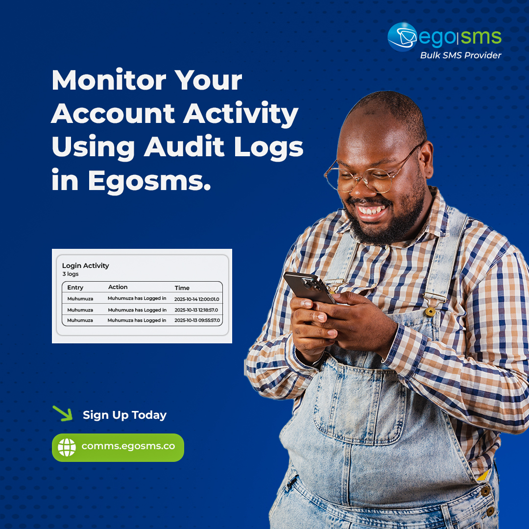 Egosms's tweet image. Easily track every activity on your account with EgoSms audit logs.

Sign up now at comms.egosms.co

#egosms #Bulksms