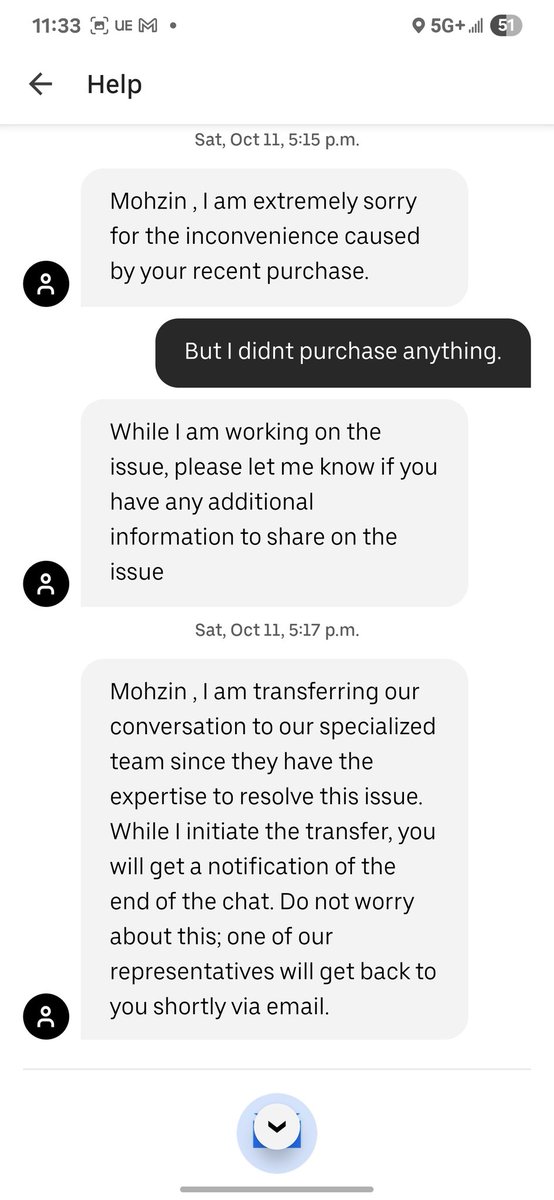mohzinhashim's tweet photo. HELP! @UberEats charged me $67.50 for an order I didn't make on Oct 11. I reported it ASAP. Now they refuse a refund, citing a bogus 48-hr rule. They closed my ticket &amp; are using my follow-ups against me! See the proof! This is unacceptable! @UberEats_Support #UberEatsScam https://t.co/jNSBBSUDKQ
