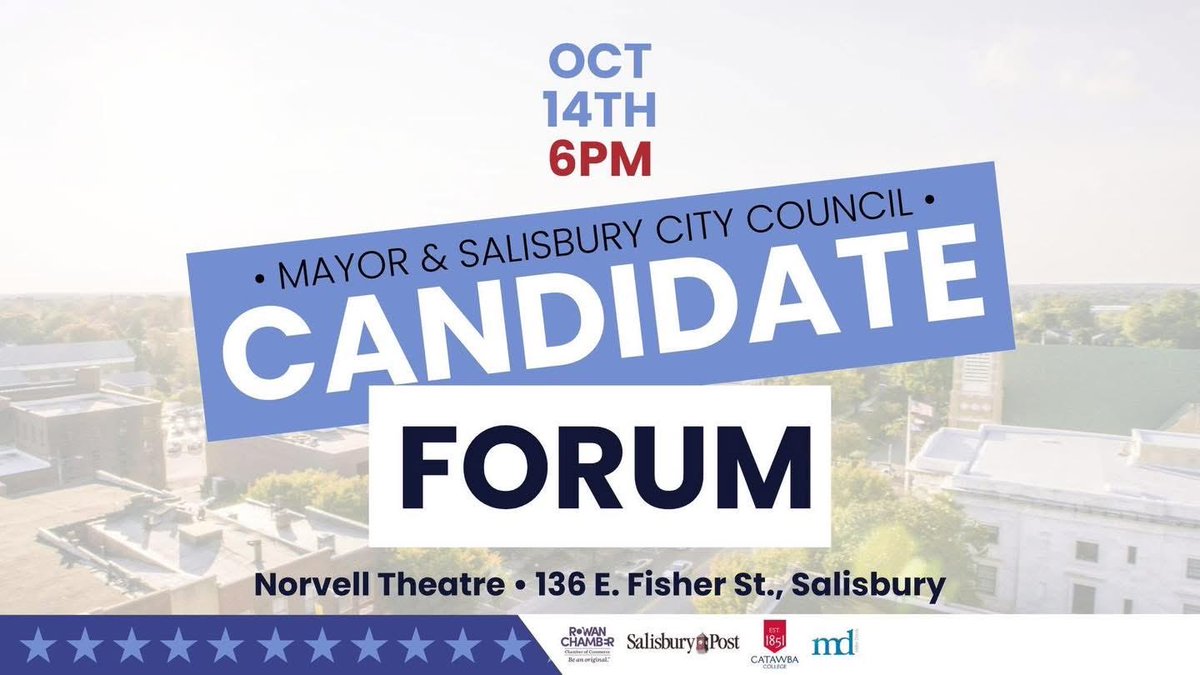 Holly_Lawson713's tweet photo. The Rowan County Chamber of Commerce Candidate Forum today October 14 at 6pm, Norvell Theatre.  The purpose of the event is to educate voters about the candidates and their stands on issues. The Chamber is nonpartisan. 

#DST1913  #SensationalSAR  #SACDST  #GetOuttoVOTE https://t.co/rENWRk09uz