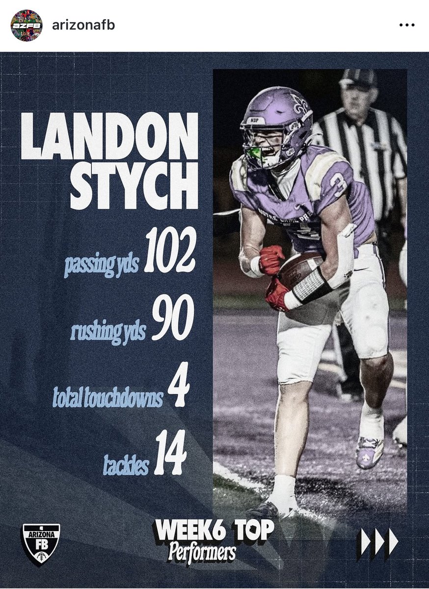 Thanks to ArizonaFootball on IG for the recognition for top performers in Week 6!