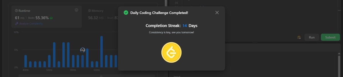 JiScriptedHu's tweet image. Day 014 { Oct 14 }
#100DaysOfCode
- learned leetcode POTD { adjacent increasing subarrays detection I 3349 }
- learning JAVA { prep for sem }
> started trees
should i count my internship work too?