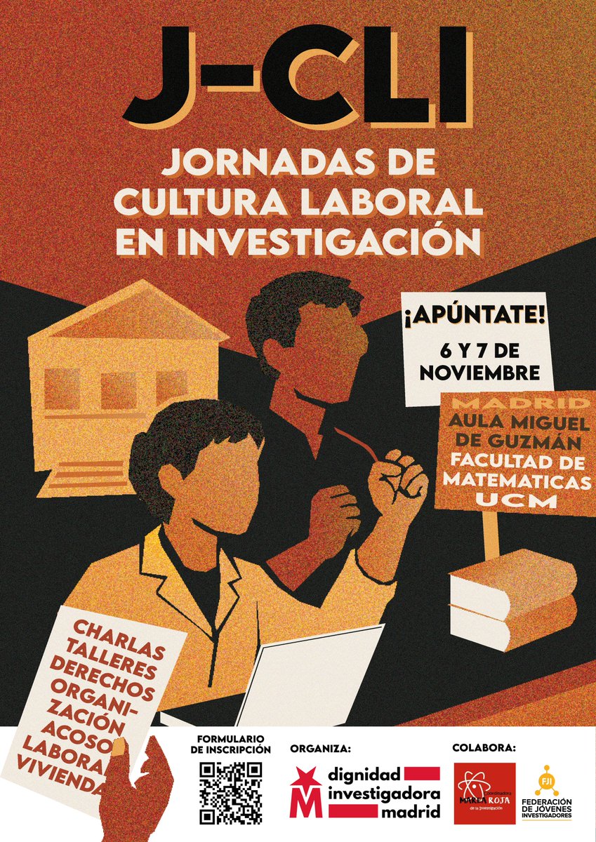 📣 ¡Llegan las Jornadas de Cultura Laboral en Investigación (J-CLI) en Madrid!

🗓 6 y 7 de noviembre 2025
📍 Facultad de Matemáticas (UCM) - Aula Miguel de Guzmán

Un foro para informarte, debatir y conectar con otras personas que también buscan transformar el sistema académico.