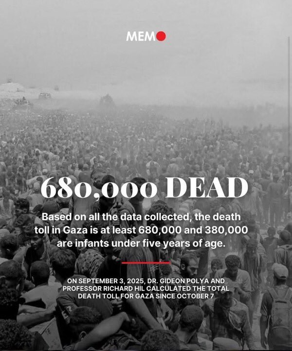 Gazze'deki gerçek can kaybı sayısının 680 bin olduğunu biliyor muydunuz? 

Tarihin eşine şahit olmadığı bir soykırım bu!...

rebelnews.ie/2025/09/17/ske…