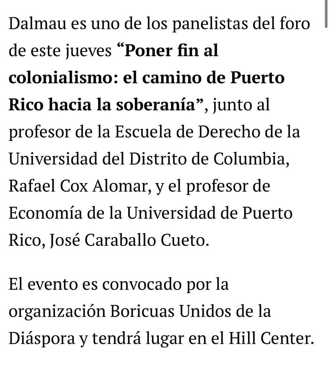 BUDPR's tweet image. Gracias a @JoseADelgadoEND y @ElNuevoDia por resaltar nuestro evento esta semana en Washington, D.C, con @juandalmauPR @rcoxalomar y @CaraballoCueto.
¡Nos vemos el jueves para seguir hablando de la soberanía para Puerto Rico!