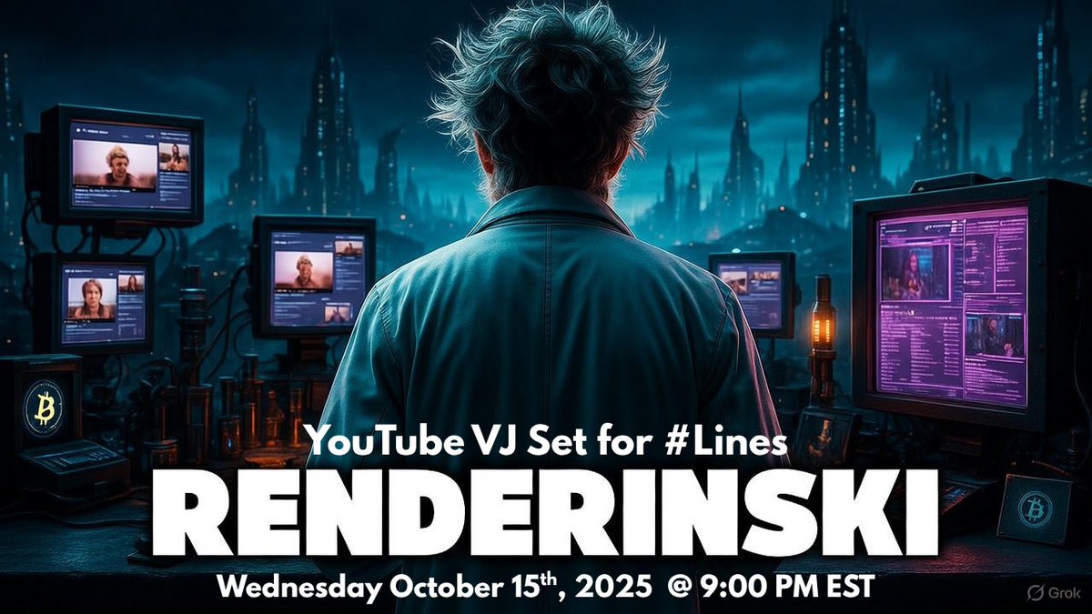 LinesDAO's tweet image. 🚨 OCT 15TH | 9pm EST  🚨
Video set by @renderinski 
It’s a takeover.
The craziness of creating art on YouTube, something you prob never seen before

Artists. Collectors. Degens.
You not just listen to this set, You dance to it!