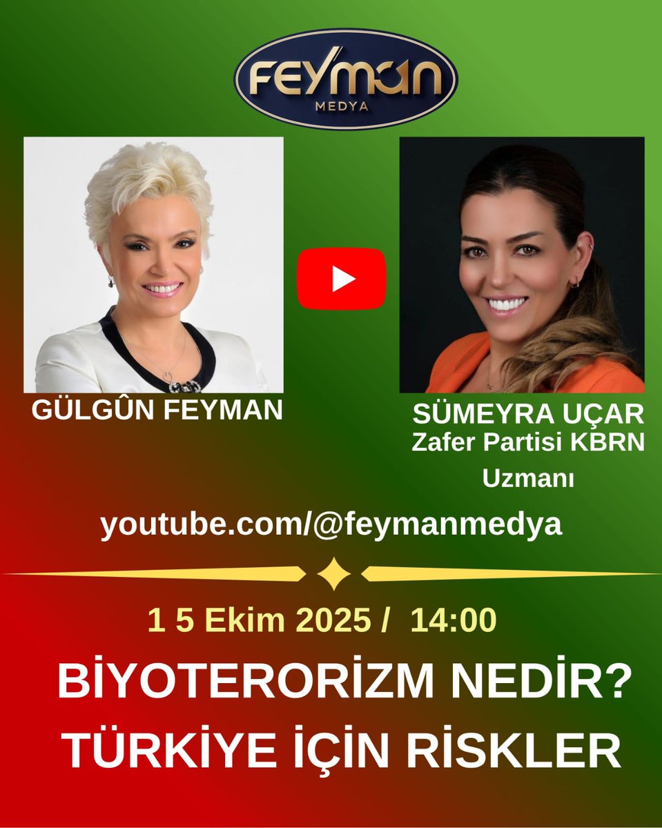 suemeyraTR's tweet image. Yarın saat 14:00'te Sayın @feymangulgun ile Feyman Medya'nın konuğu olacağım. Bekleriz... 
@umitozdag @zaferpartisi
#bioterrorism #agroterrorism #CBRN