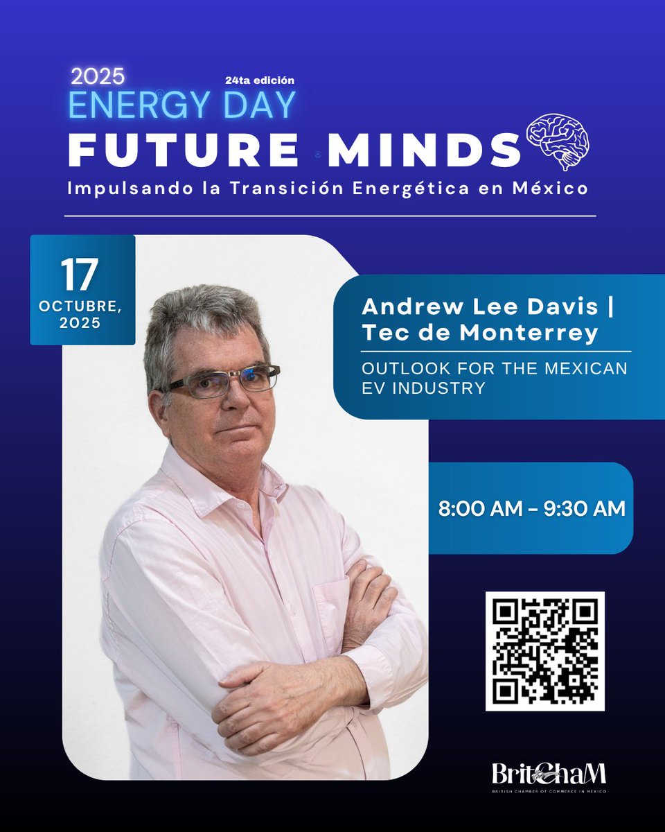 🧠✨ Future Minds – Sesión 2 del #EnergyDay2025
Seguimos con una mirada estratégica a la transición energética en México.

✅ Regulación 360° – Guillermo G. Alcocer
✅ Mexican EV Industry – Andrew Lee Davies

📅 17 OCT | 🕗 8:00–9:30 AM

#TransiciónEnergética #EnergíaMéxico