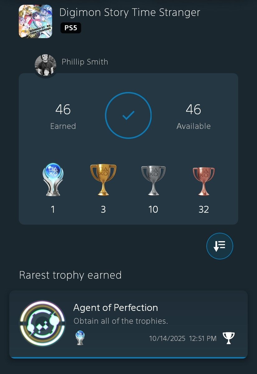Platinum 2023: Digimon Story Time Stranger.

One of the best Digimon games ever 😎. Put over 70 hours into this game. Loved it! That last boss was no joke 

#ps5 #playstation #PlayStation5 #trophyhunter #Digimon #DigimonStoryTimeStranger #DigimonStory #TimeStranger